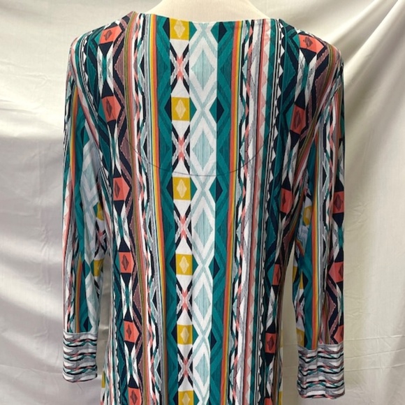 RUBY RD. Multicolor Native American Print Boho Tunic Top Size L - Picture 4 of 5
